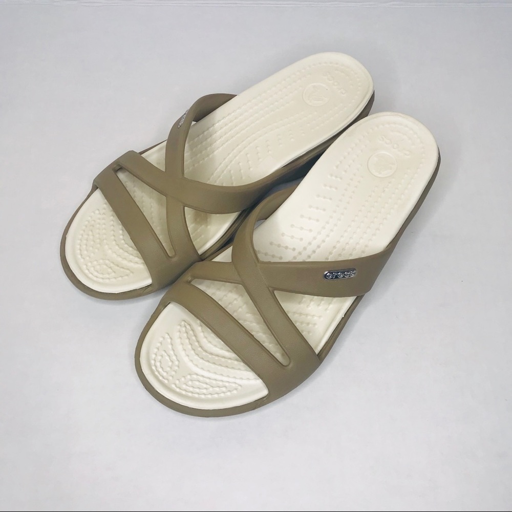 Crocs Wedge Sandal Tan Size W 7 Great Condition